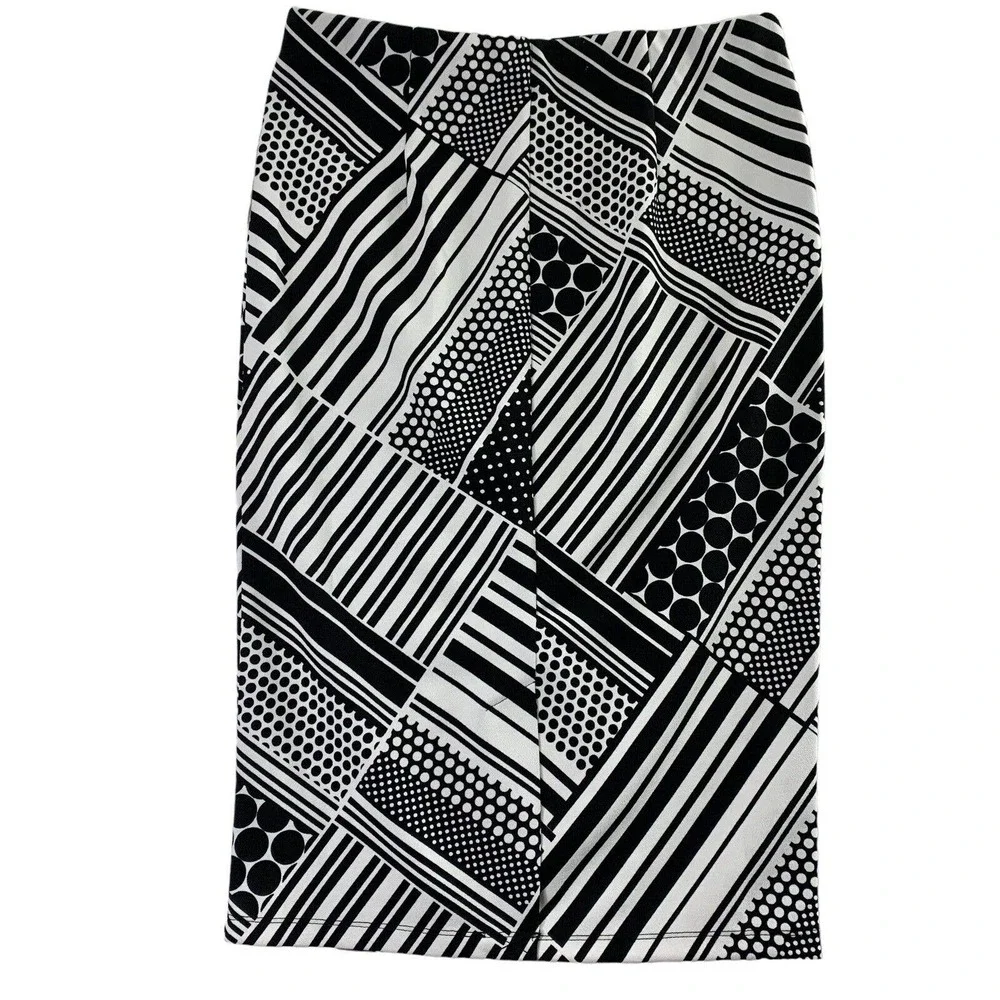 Jemma Geo‎ Print Skirt Womens Small Straight Pull On Knit Black White NWT Midi